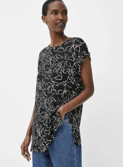 Cap-sleeve flowy printed tunic