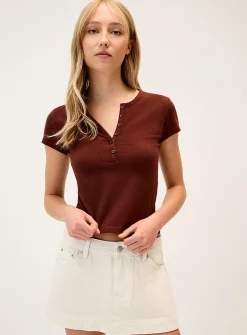 Cap-sleeve Henley T-shirt