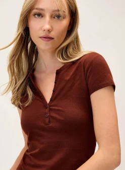 Cap-sleeve Henley T-shirt