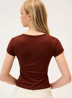 Cap-sleeve Henley T-shirt