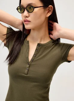 Cap-sleeve Henley T-shirt