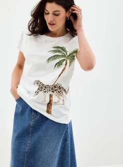 Cap-sleeve palm tree T-shirt