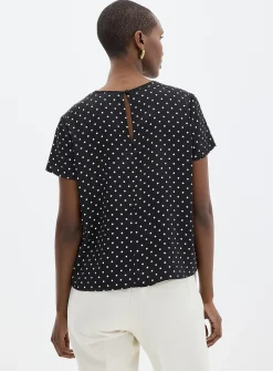 Cap-sleeve polka dot satiny blouse