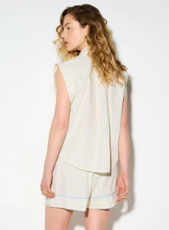 Cap-sleeve poplin shirt