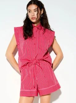 Cap-sleeve poplin shirt
