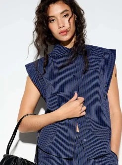 Cap-sleeve poplin shirt