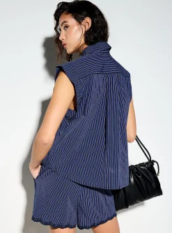 Cap-sleeve poplin shirt