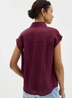 Cap-sleeve pure linen shirt