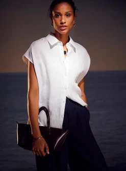 Cap-sleeve pure linen shirt