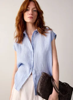 Cap-sleeve pure linen shirt
