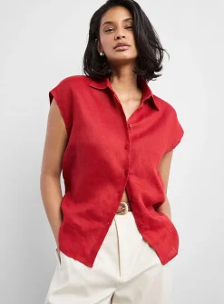 Cap-sleeve pure linen shirt