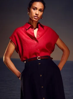 Cap-sleeve pure linen shirt