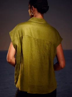 Cap-sleeve pure linen shirt