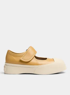 Caramel leather platform Mary Janes