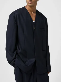 Cardigan collarless pure wool jacket