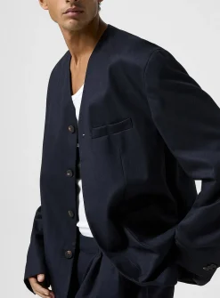 Cardigan collarless pure wool jacket