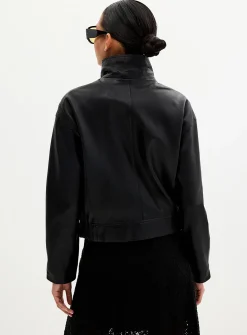 Carlotta stand collar leather jacket