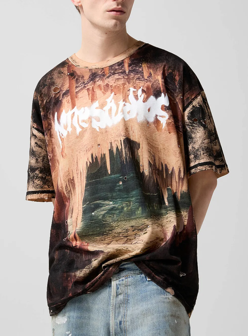 Cavern print distressed T-shirt