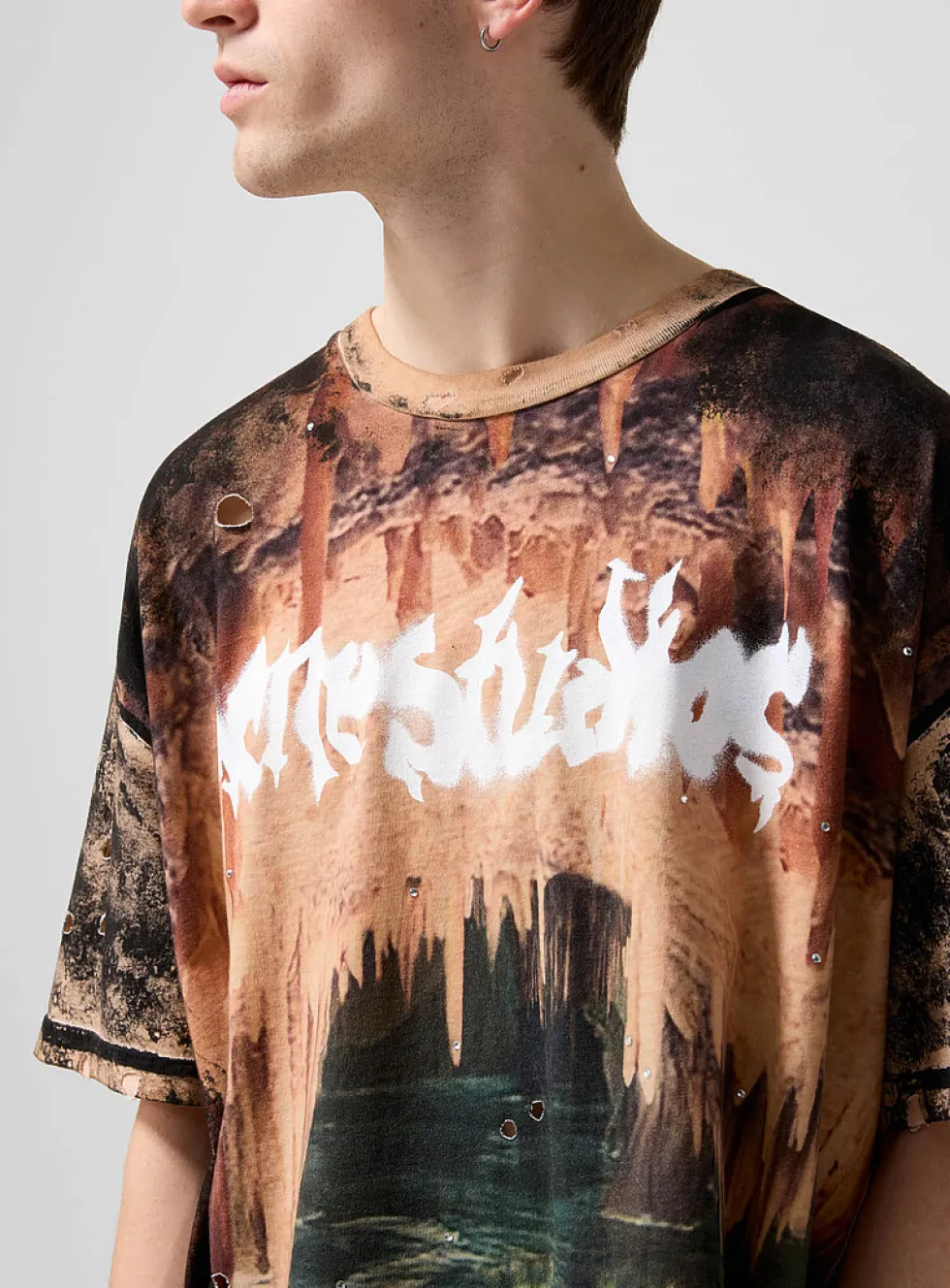 Cavern print distressed T-shirt