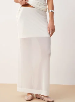 Centre slit maxi micromesh skirt