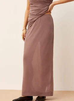 Centre slit maxi micromesh skirt