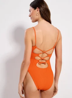 Chain-neck orange one-piece