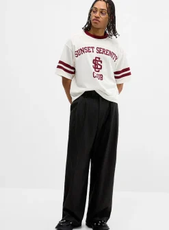 Chalk-stripe pleated wide pant