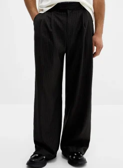 Chalk-stripe pleated wide pant