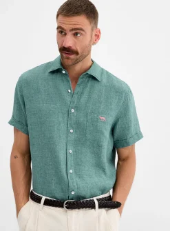 Chambray-like pure linen shirt