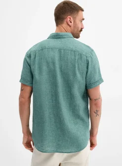 Chambray-like pure linen shirt