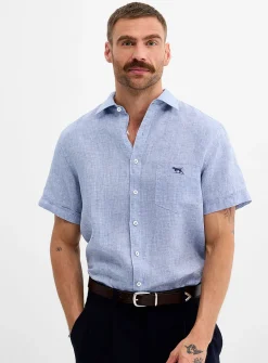 Chambray-like pure linen shirt