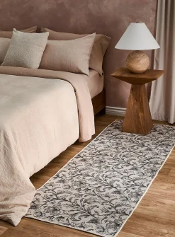 Charcoal flowers woven hallway rug