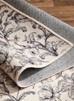 Charcoal flowers woven hallway rug