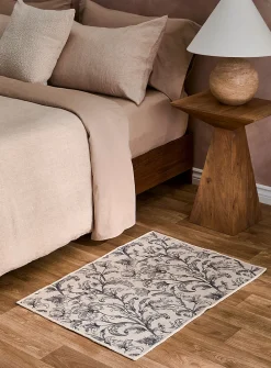 Charcoal flowers woven rug