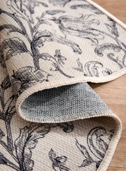 Charcoal flowers woven rug