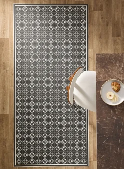 Charcoal tile pattern hallway vinyl mat