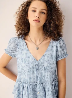 Charm cord tiered chiffon dress