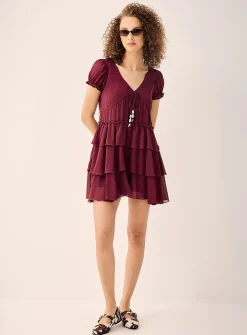 Charm cord tiered chiffon dress