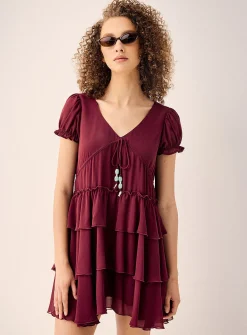 Charm cord tiered chiffon dress