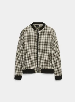 Check jacquard bomber cardigan