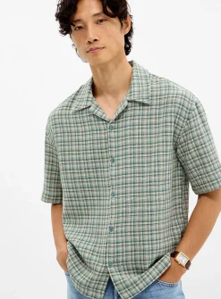 Check knit camp shirt