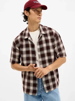 Check knit camp shirt
