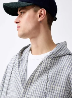 Check seersucker hooded shirt