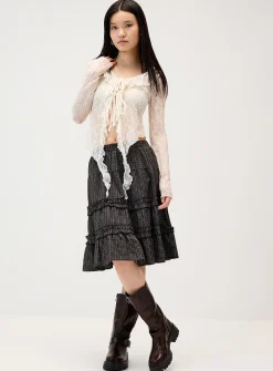 Checked tiered midi skirt