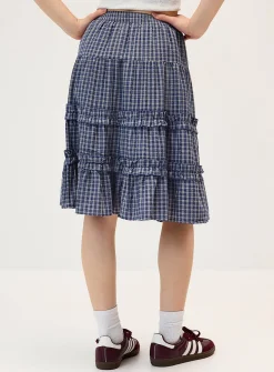 Checked tiered midi skirt