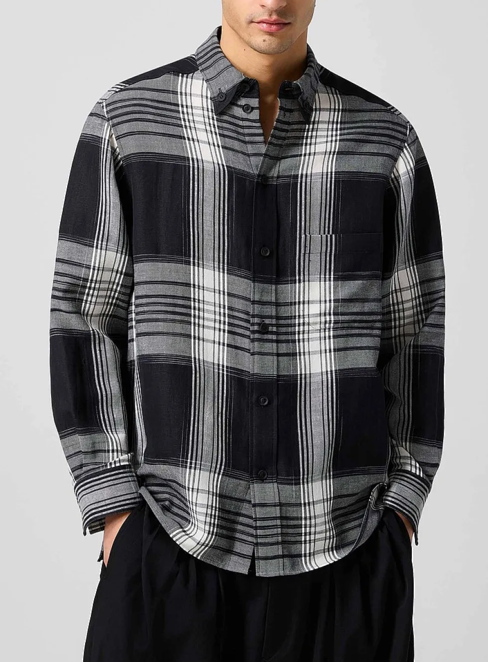 Checkered cotton-hemp shirt