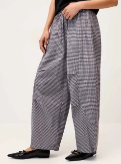 Checkered poplin barrel-leg pant