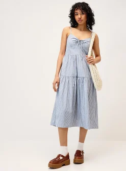 Checkered poplin midi dress