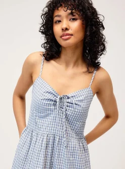 Checkered poplin midi dress