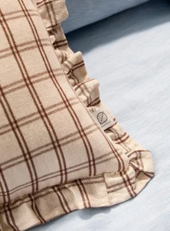 Checkered ruffled linen-blend cushion